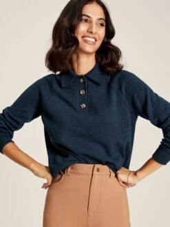 MIA Navy Blue Collared Pointelle Jumper