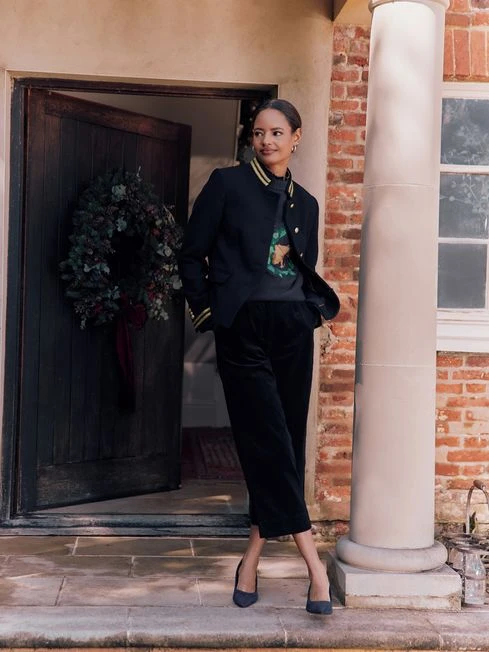 Navy Blue Cord Wide Leg Trousers