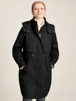 Black Longline Waterproof Coat With Quilted Lining
