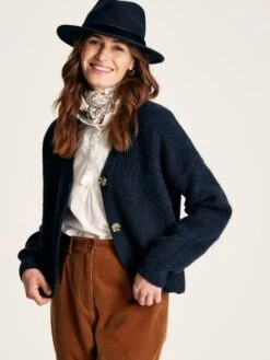 Navy Blue Button Through Knit Cardigan