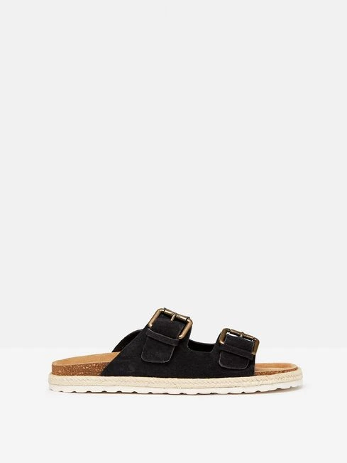 Navy Blue Suede Espadrille Buckle Sliders