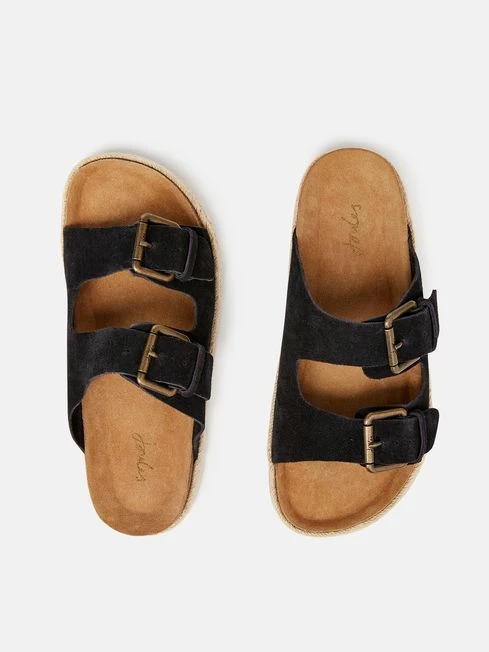 Navy Blue Suede Espadrille Buckle Sliders - Image 4