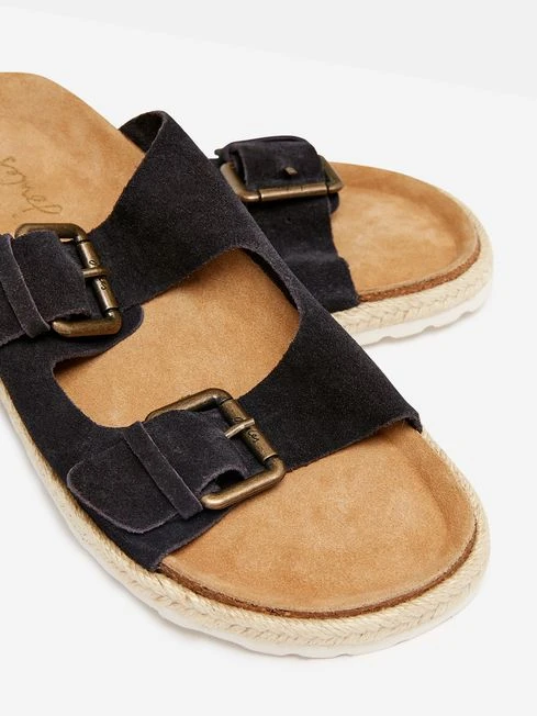 Navy Blue Suede Espadrille Buckle Sliders - Image 5