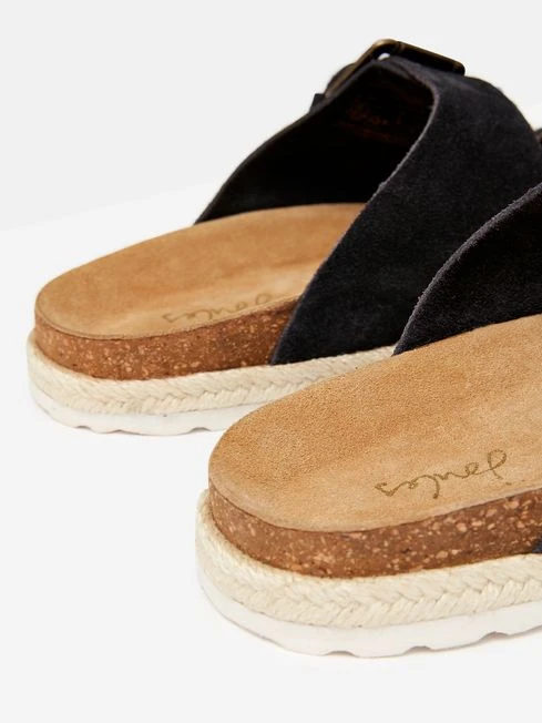 Navy Blue Suede Espadrille Buckle Sliders - Image 6