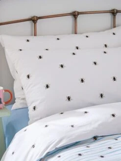 White Botanical Bee Pillowcase Pair