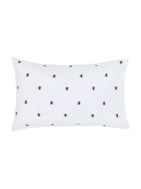White Botanical Bee Pillowcase Pair - Image 4