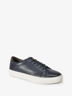 Navy Blue Leather Trainers