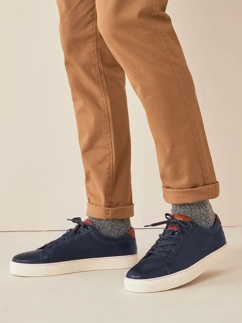 Navy Blue Leather Trainers - Image 4