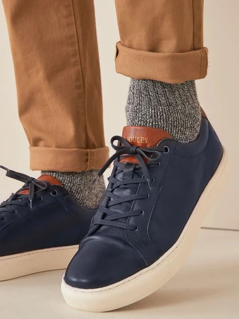 Navy Blue Leather Trainers - Image 6