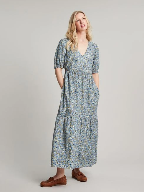 Joules Cream Aura Tiered Cotton Dress