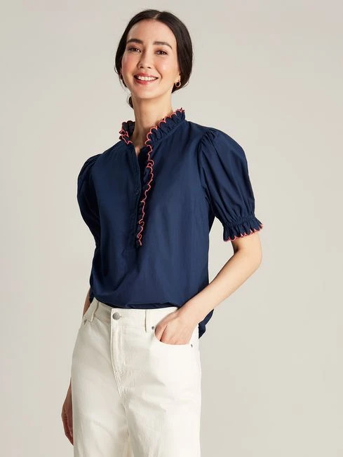 Navy Blue Scalloped Edge Blouse