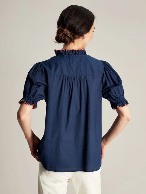 Navy Blue Scalloped Edge Blouse - Image 2