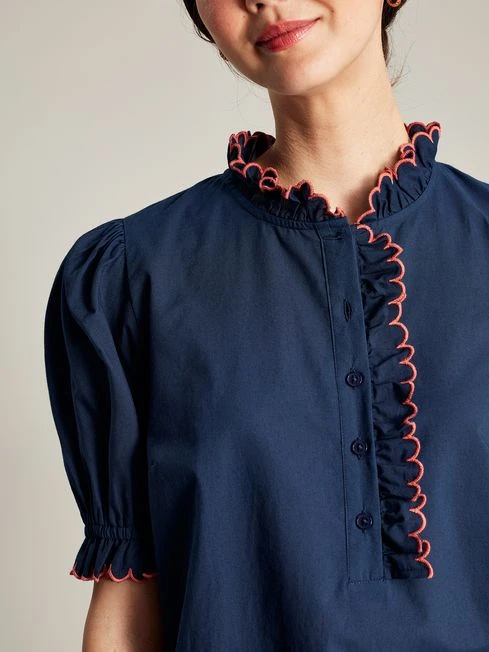 Navy Blue Scalloped Edge Blouse - Image 3