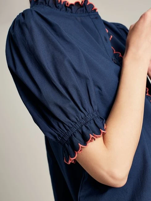 Navy Blue Scalloped Edge Blouse - Image 4