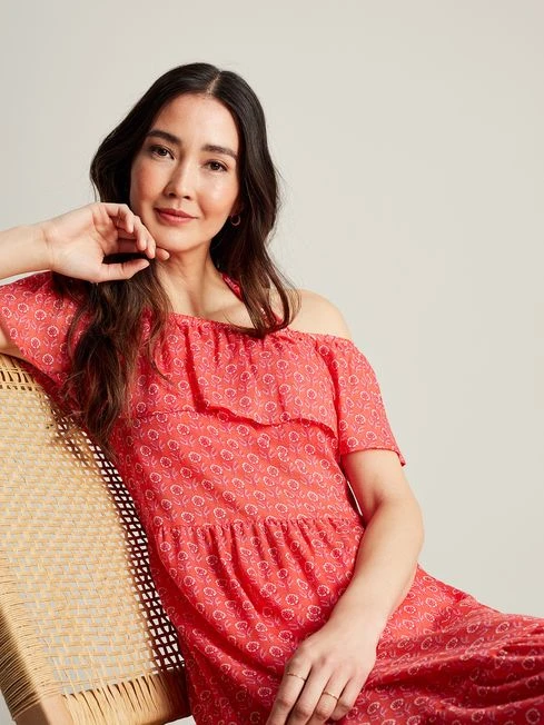 Joules Pink Fern Off Shoulder Beach Dress - Image 2