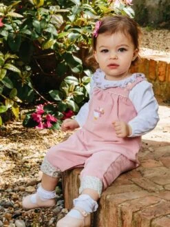 Trotters London Pink Little Cord Jemima Duck Cotton Dungarees