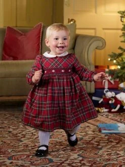 Trotters London Little Red Charlotte Tartan Smocked Dress