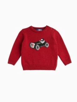 Trotters London Little Red Henry Car Jumper