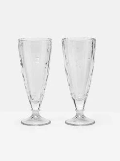 Set Of 2 Clear Country Cottage Bee Glass Ice Cream Sundae